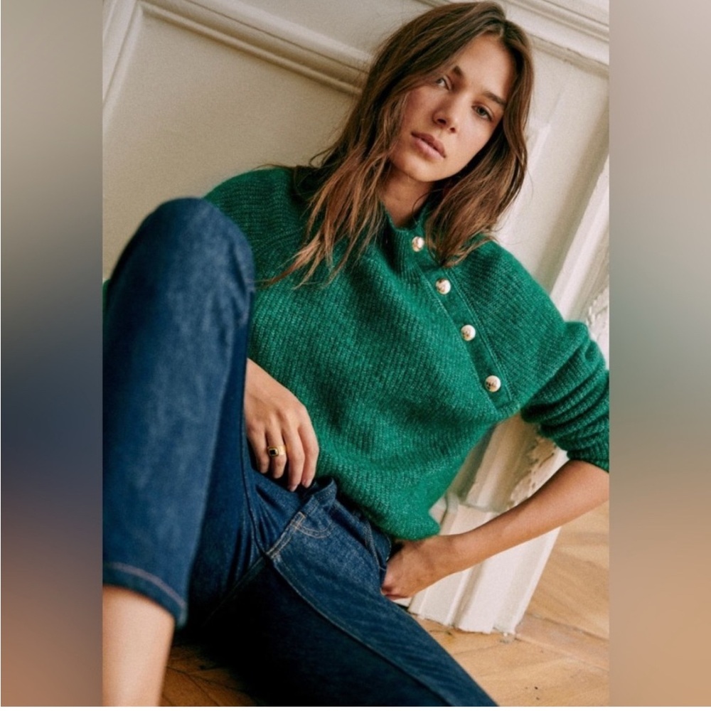 Sézane Trudy Jumper in Bright Emerald Green, Size XS